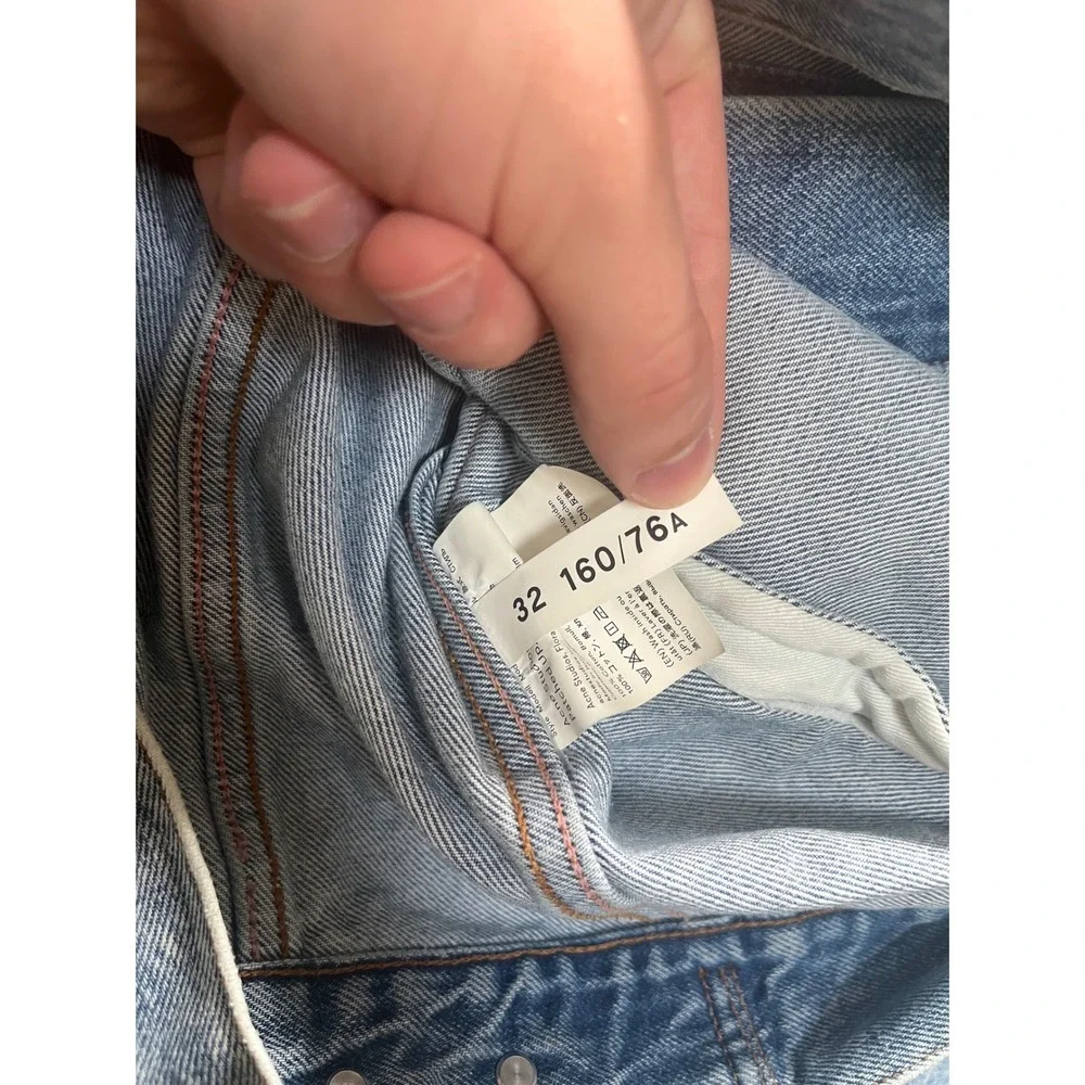 Acne Studios Bla Konst 2000 Blue Patched Up Distressed Denim Jacket IT 32